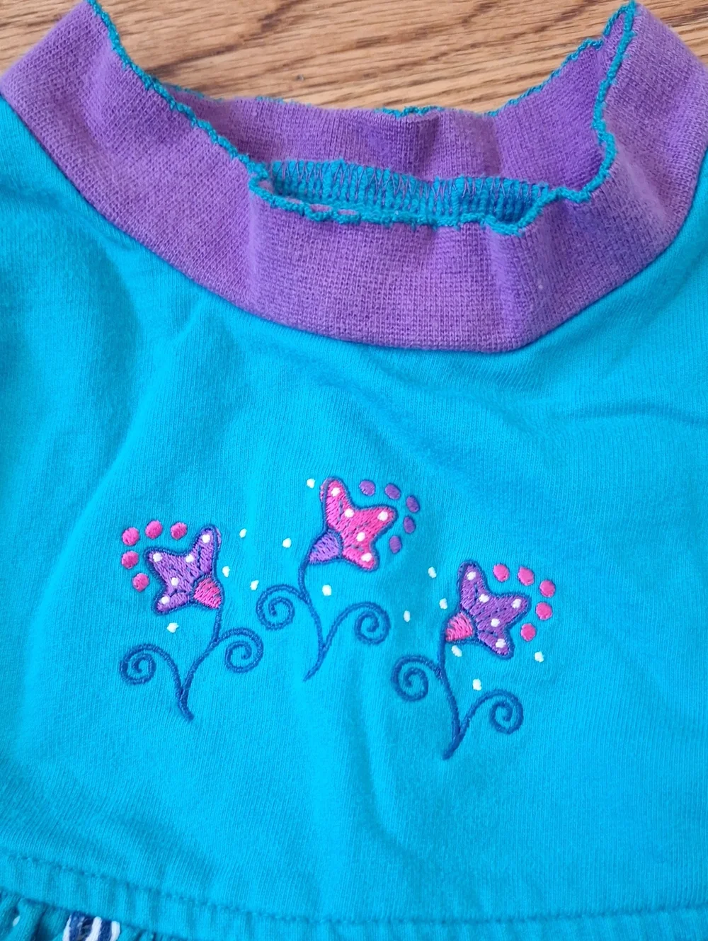 Vintage Gymboree Rainbow Tag Turquoise & Purple Floral Long Sleeve Dress S